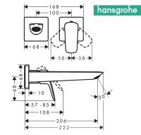 MEDIDAS MONOMANDO LAVABO MURAL LOGIS FINE HANSGROHE